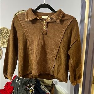 ODDY Brown Sweater with Collared Neckline and Relaxed Fit